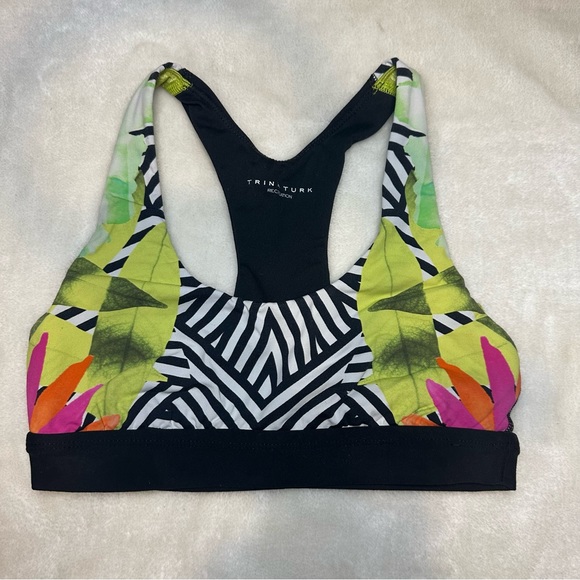Trina Turk Recreation Floral Striped Keyhole Racerback Sports Bra Size XS - Picture 1 of 9